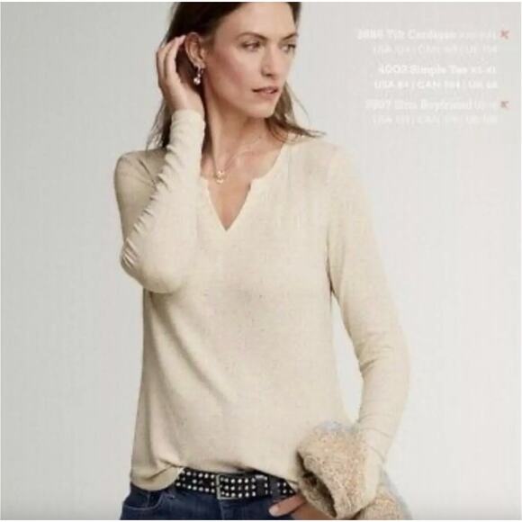 CAbi Tops - CAbi Simple Tee Size Large V-Neck Speckled Ribbed Knit Neutral Style # 4003